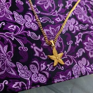 18K Gold Plated Starfish Pendant with 18K Gold Plated Miami Cuban Link